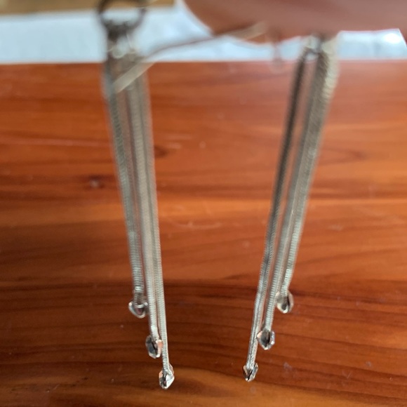 Sterling Silver Polished 3-Strand Dangle Earrings with Rhinestones. - Picture 2 of 3